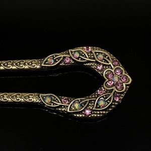 Pink/Lavender Antique Gold Double Hair Fork6"